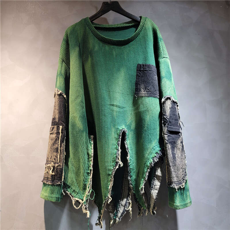 Personalized Patchwork Irregular Vintage Tie Dye Long Sleeved Fashionable Knitted Sweater, Women's Autumn And Winter Styles