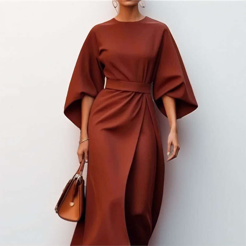 2025 Spring New Women's Clothing Elegant Lace Up Simple Solid Color Dress For Women KLMY