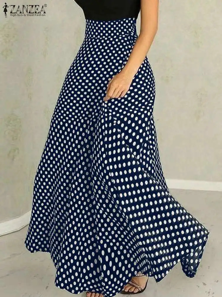 ZANZEA Fashion Aline Swing Skirt High Waist Maxi Skirts Women Casual Polka Dot Summer Elegant Office Holiday Long Sleeves 250311