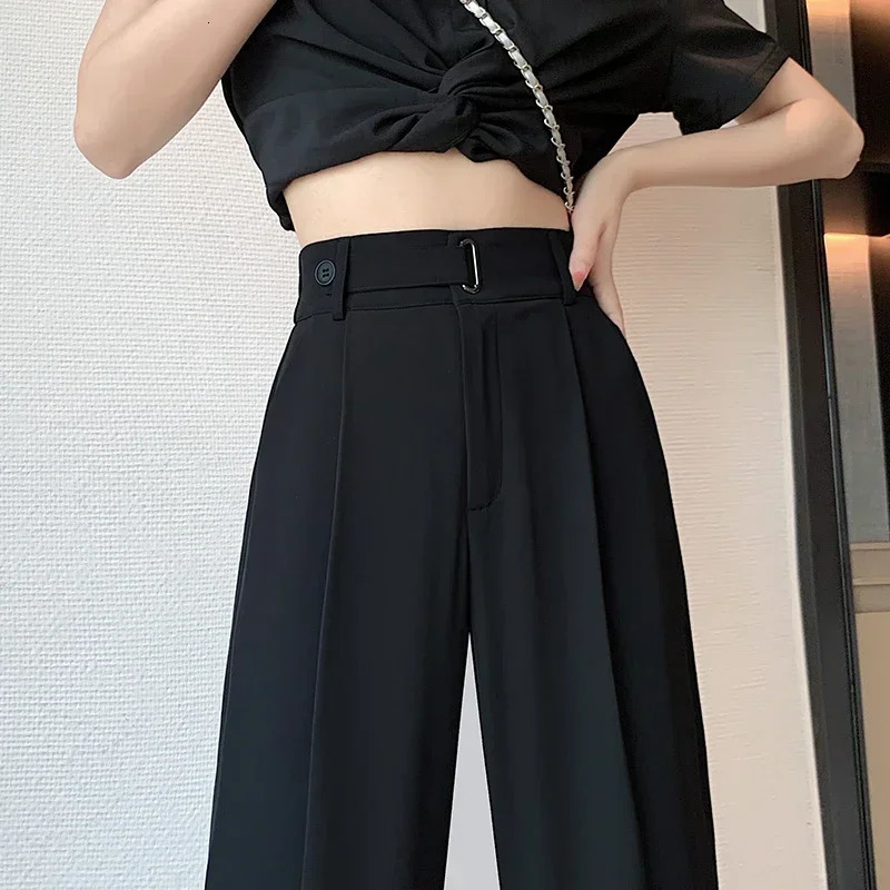 Office Ladies Casual Suit Wide Leg Pants Women Elegant Spring Summer Fashion Solid Color High Waist Loose Outwear Trousers 250306