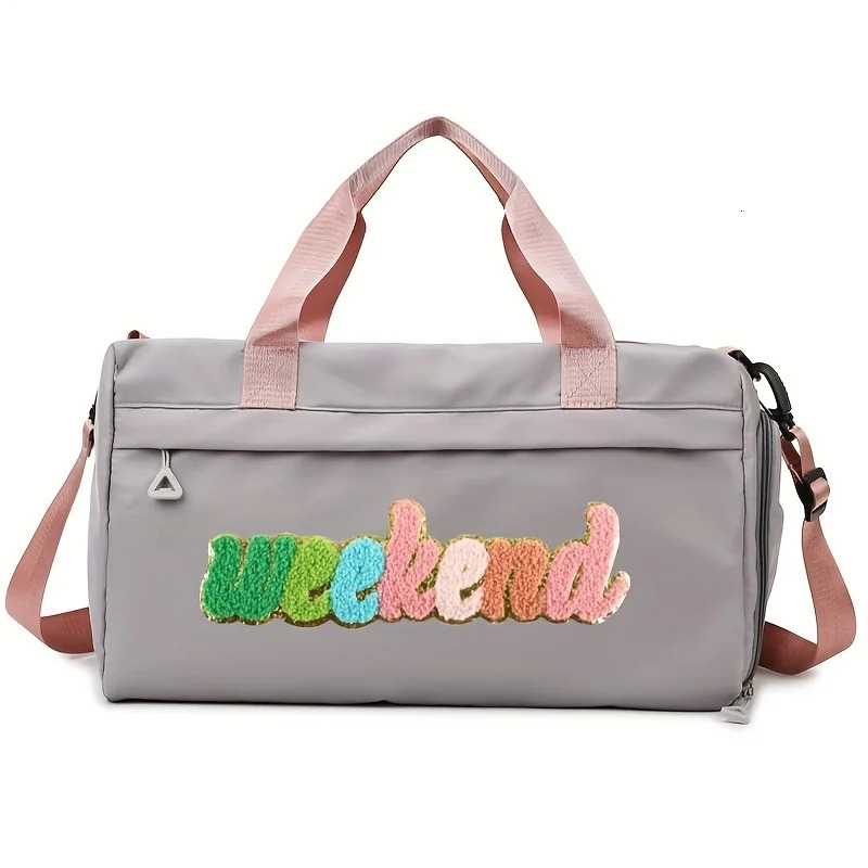 Womens travel luggage sports handbag fitness bag with chenille letter patch shoulder weekend 250311