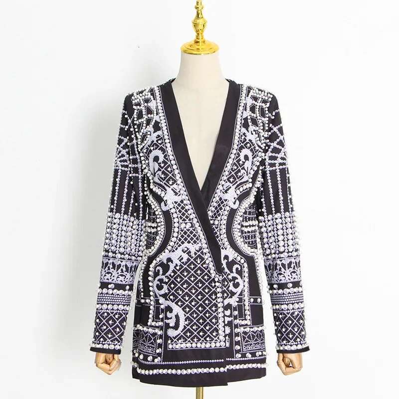Blazers Women Mid Length Coats Blazer Slim Fit Sexy Suits V Neck Full Sleeve Regular Tight Waist Pearl Elegant Splice Coat