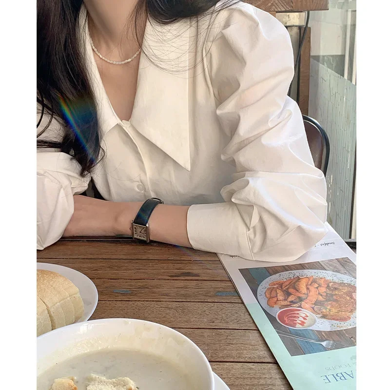 Long sleeved White Shirt Womens Clothing n Emotional Niche Paradigm High end Texture Basic Korean Top 250311