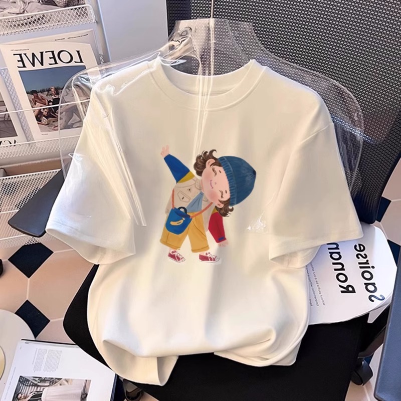 2025 New Cotton Short Sleeve Designer Women's Summer Loose Round Neck Versatile Printed Front Shoulder Half Sleeve T-shirt Top1