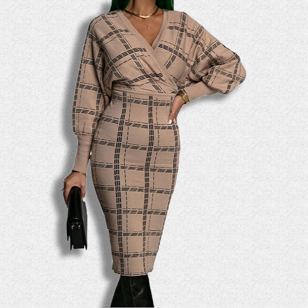 New Women's Clothing New V-Neck Fashionable Temperament Printed Waist Bag Buttocks Sexy Dress 661 KLMY