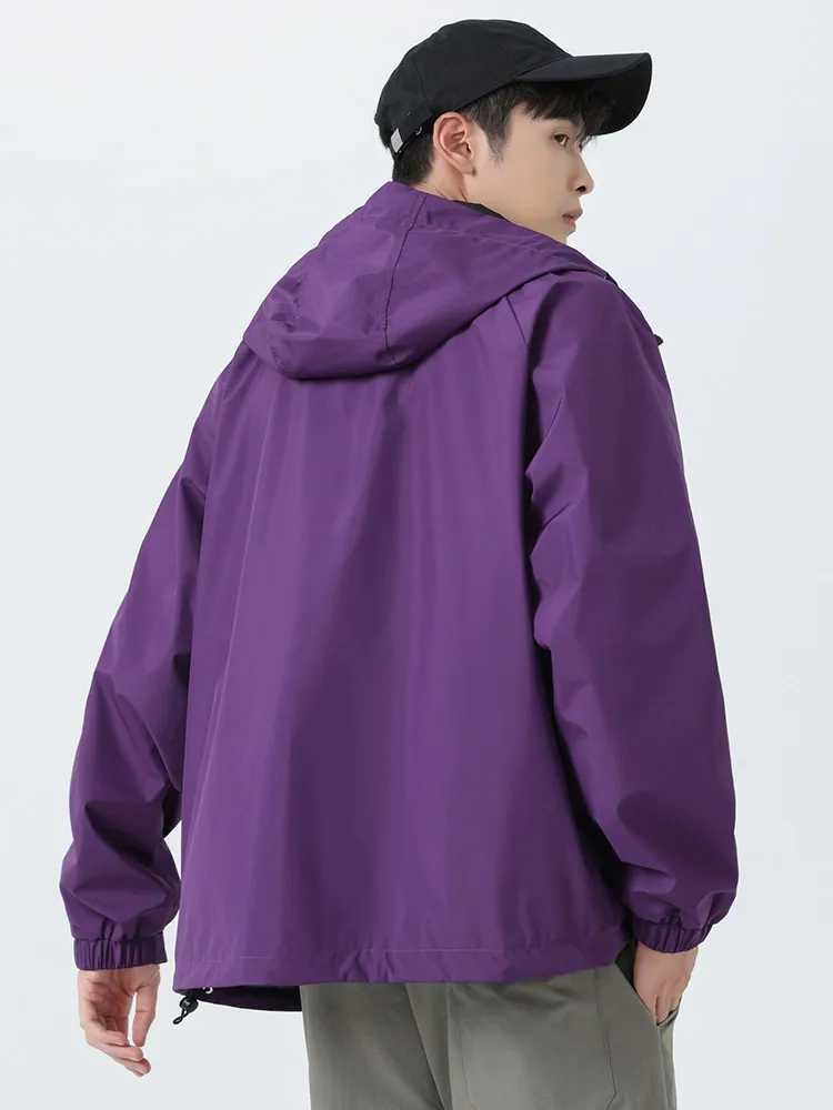 Plus Size Mens Windbreakers Hooded Casual Jacket Korean Fashion Big Pockets Oversized Outwear Windproof Jackets Loose Coat 8XLT250311