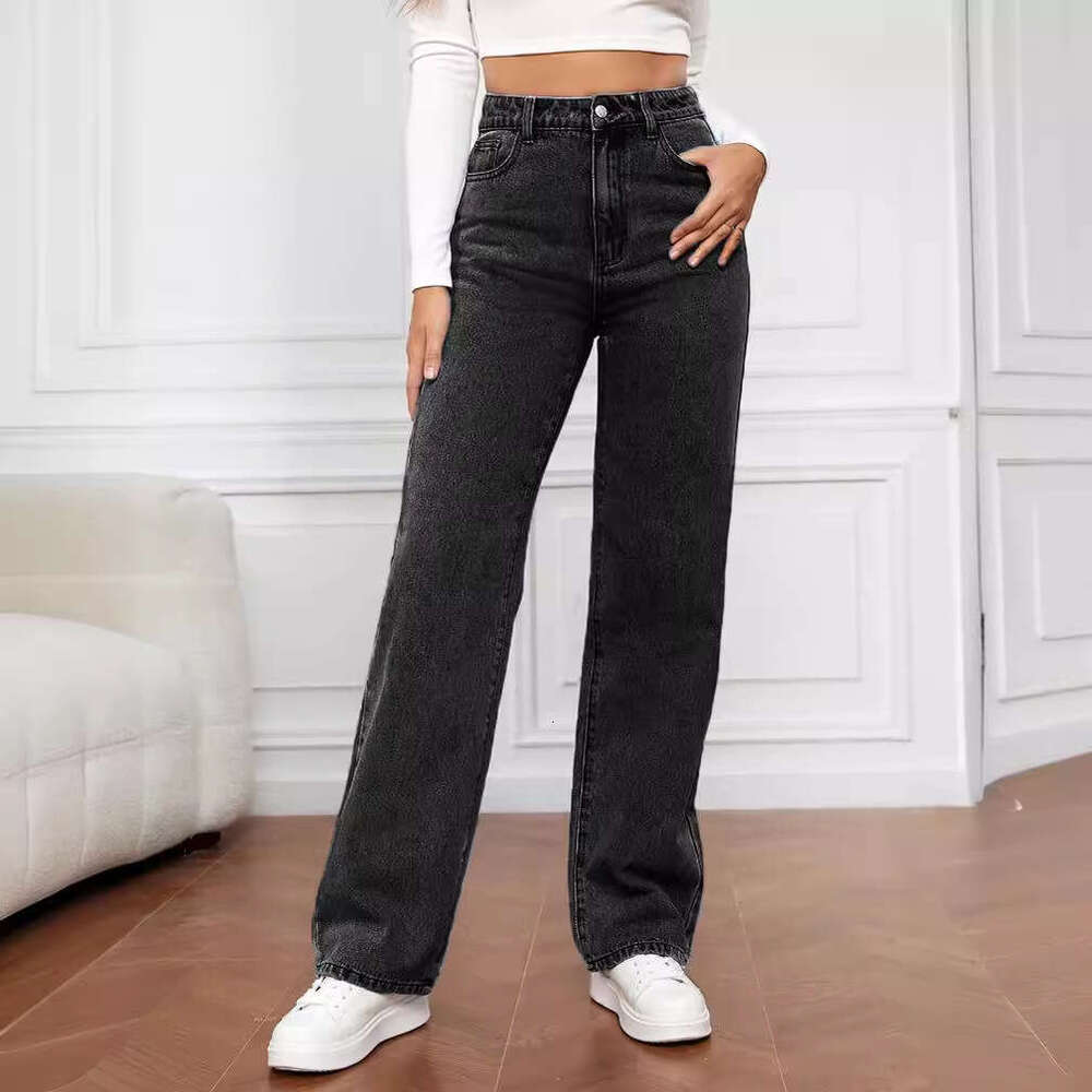 European American popular elastic washed denim fashionable straight leg jeans women's pants 2025 new style chic and elegant clothing