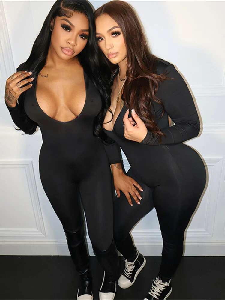 Weird Puss Backless Hooded Women Jumpsuit Low Chest Body-Shaping Pencil Pants Slim Elastic High Waist One Pieces Y2k Streetwear