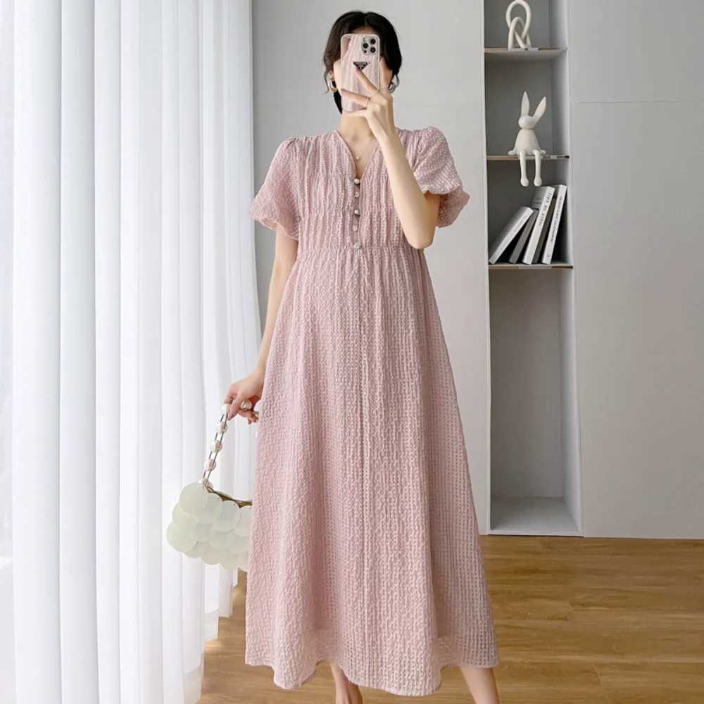 Summer Maternity Women Dresses V-neck Short sleeved Pregnant Womens Dress Pink Sweet Pregnant Women Dress Maternity Maxi DressT250311