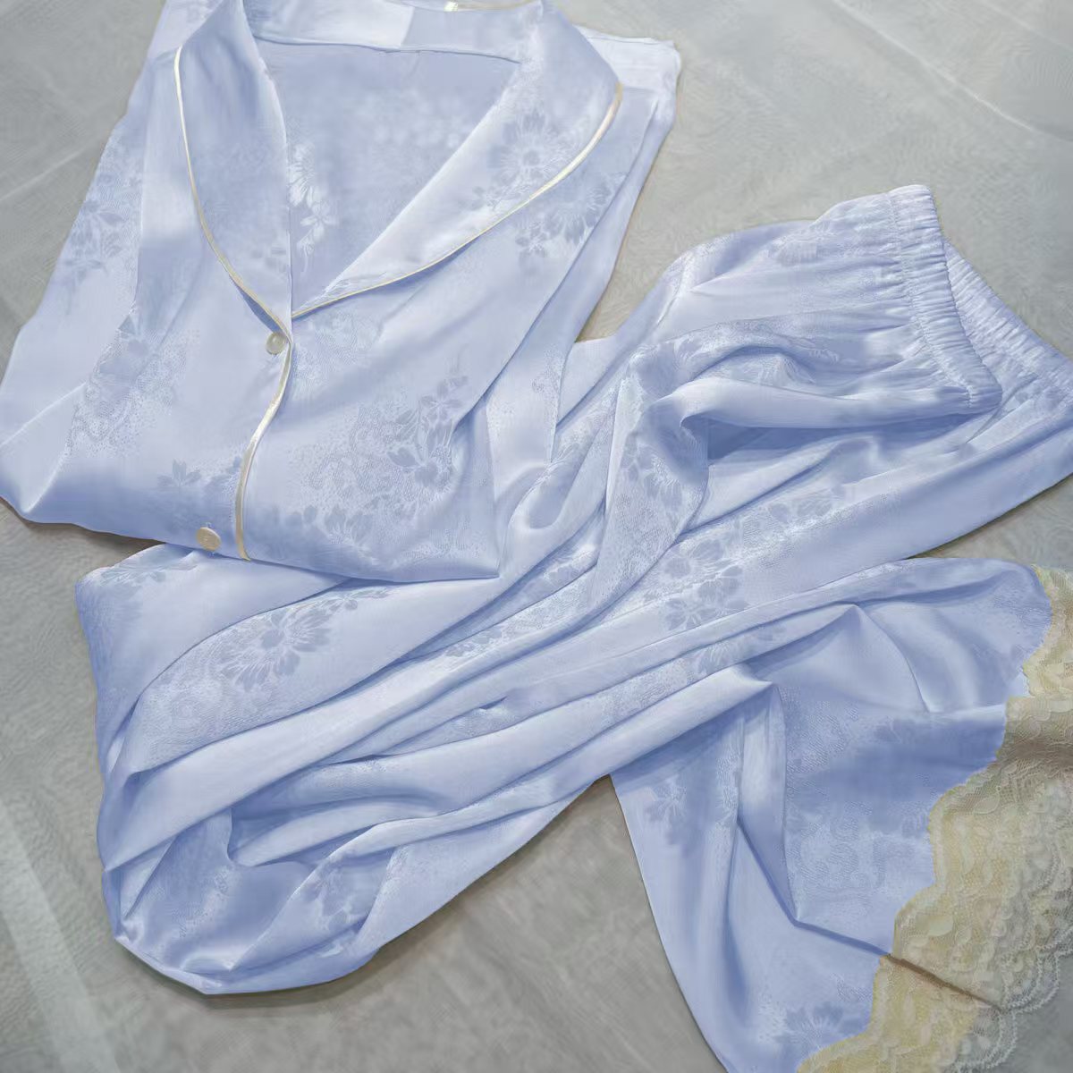 Women's Sleepwear Satin Pajamas Silk Floral Printing Lapel Button Shirt With Trousers Pajama Set Nightwear Pyjama Sleepwear Pijama Mujer