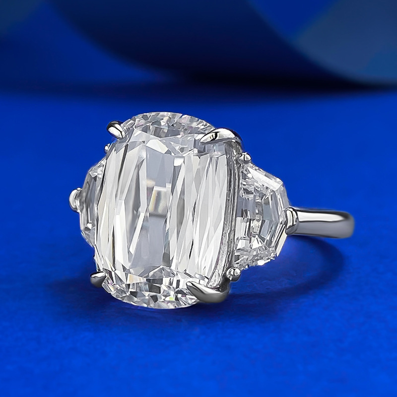 Dove Egg Large Cushion Shape White Moissanite Gorgeous Luxury Jewelry Eternity Soild 100% 925 Sterling Silver Party Promise Women Wedding Engagement B