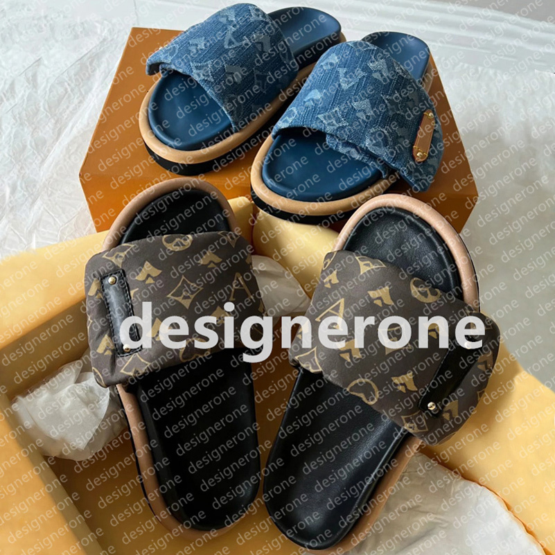Designer Slippers Slides designer shoes Pool Pillow Men Sandals Women Platform Slipper Classic Brand Summer Beach Scuffs Flat Comfort Mule Denim Embossed Slide