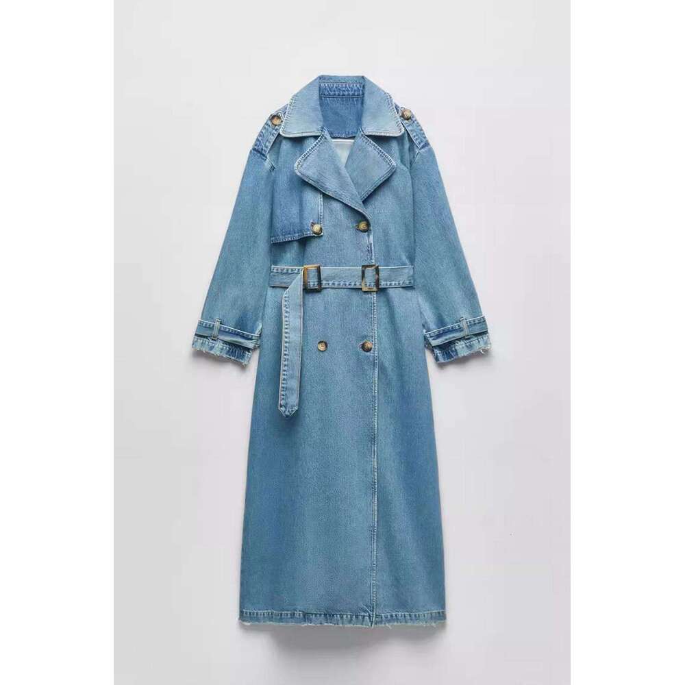 Decorative New Denim Jacket, Belt, Women's Versatile Autumn Double Breasted Trench Coat, Fashionable Coat