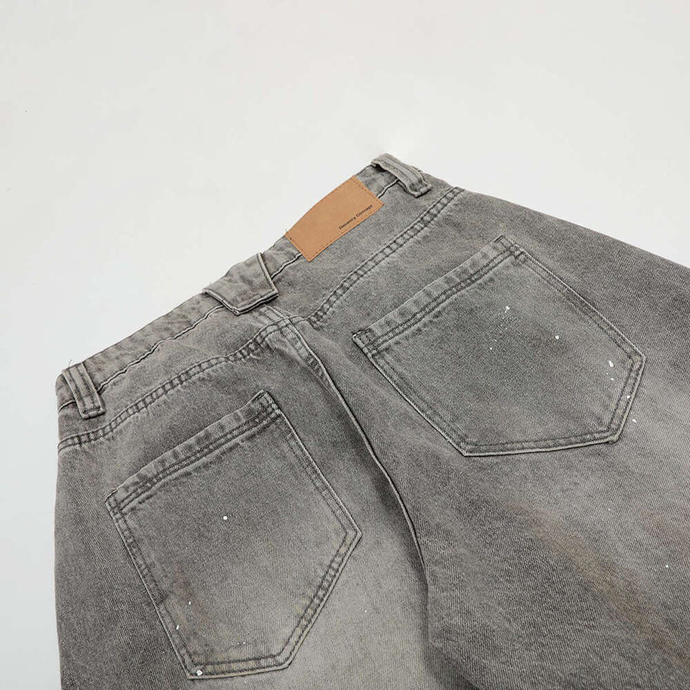 Jiayiku Men's 2025 New American High Street Inkjet Washed Curved Knife Jeans Vibe Wide Leg Pants