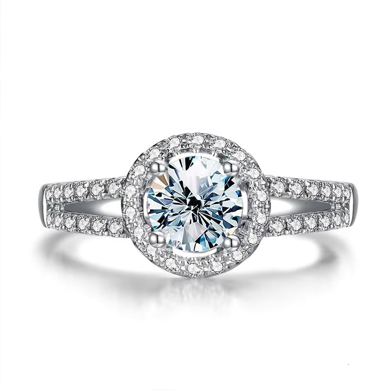 Fashion GRA Diamond Moissanite 2 Row Ring 925 Sterling Silver 18K White Gold 1CTmoissanite Ring for Women Engagement Jewelry