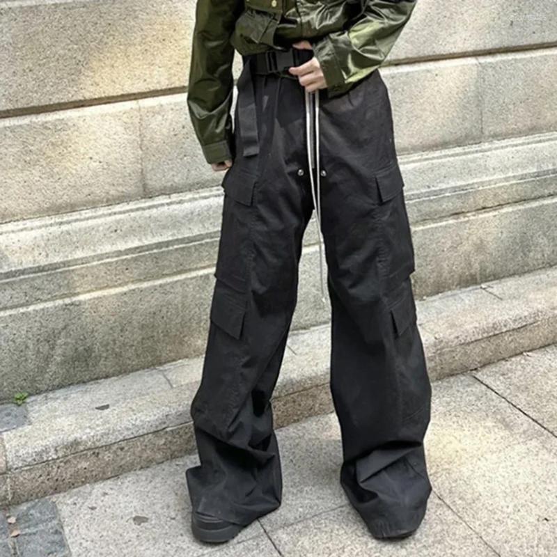 Men's Pants Unisex Straight Baggy Casual Overalls Streetwear Loose Style Wide Leg Drawstring Black Cargo Oversized Trousers