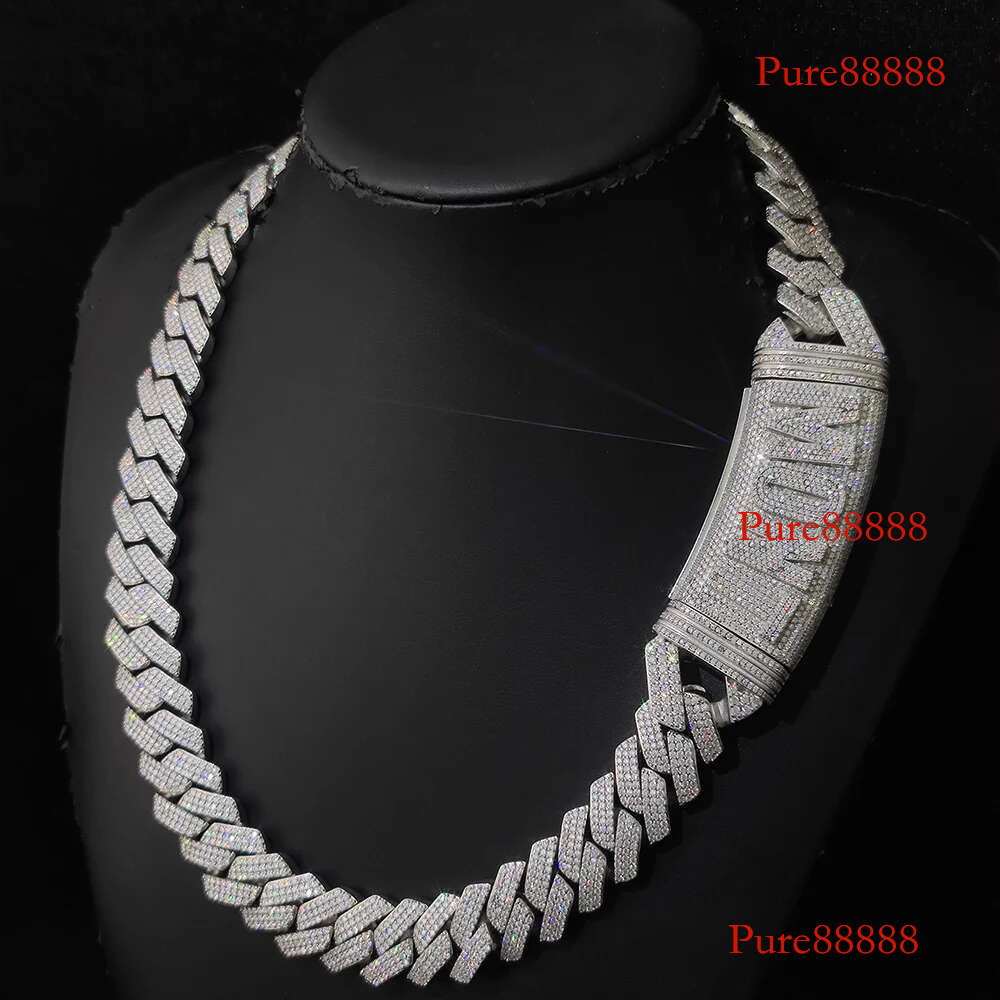 S Sterg Sier Vvs Moissanite Cuban Necklace Customized Iced Out Letter Clasp 20mm Width Mens k Chain