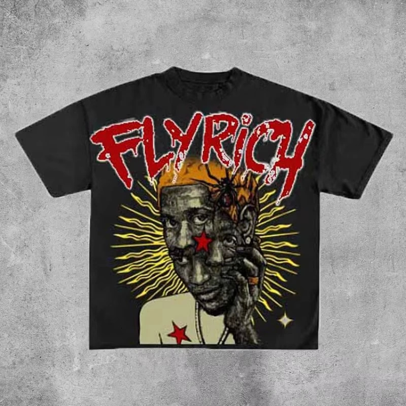 Art Is No Crime But Fly Rich Graphic Cotton T-shirt for mens Y2K summer short sleeved retro oversized T-shirt for womens top 250310