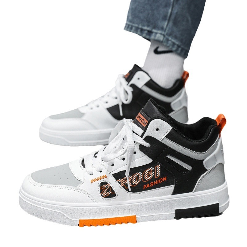 Spring Versatile Sports Little White 2025 New Comfortable Men's Trendy Middle School Boys High Top Casual Board Shoes