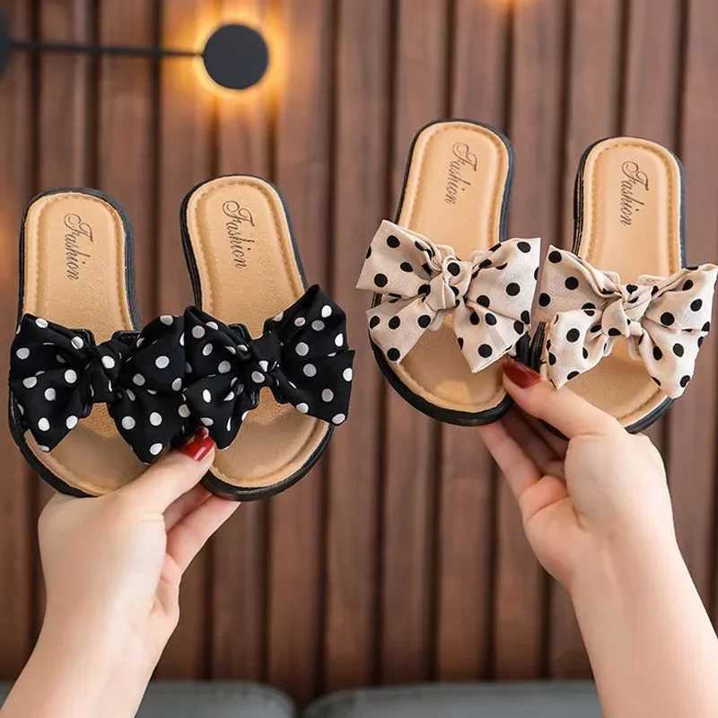 2023 New Bow Flats Open Toe Slide Sandals Non-slip Flip Flops Children Home Slippers Kids Girls Summer Cute Beach Slippers ShoeT250311
