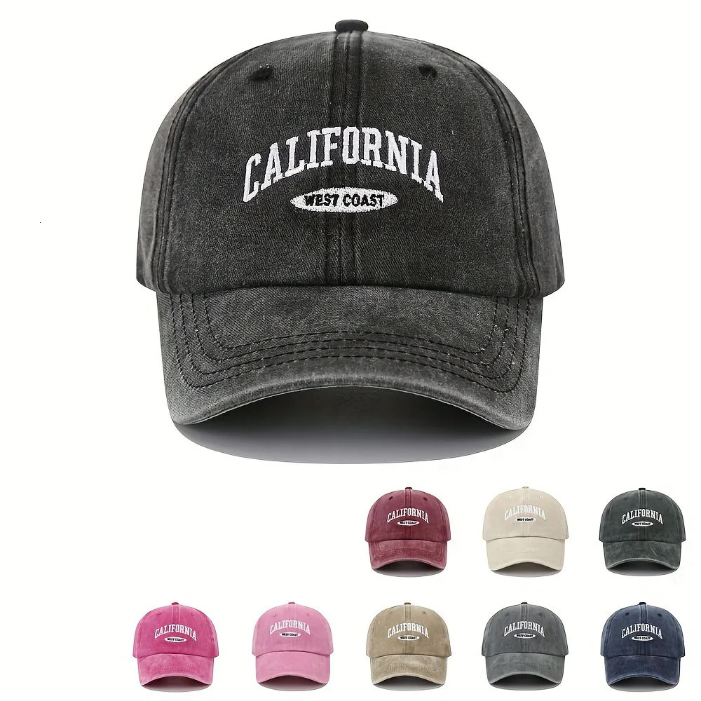 1PC Embroidered Baseball Cap On The West Coast Of California Vintage Style Pointed Hat Lightweight Sun Resistant Sport 250311