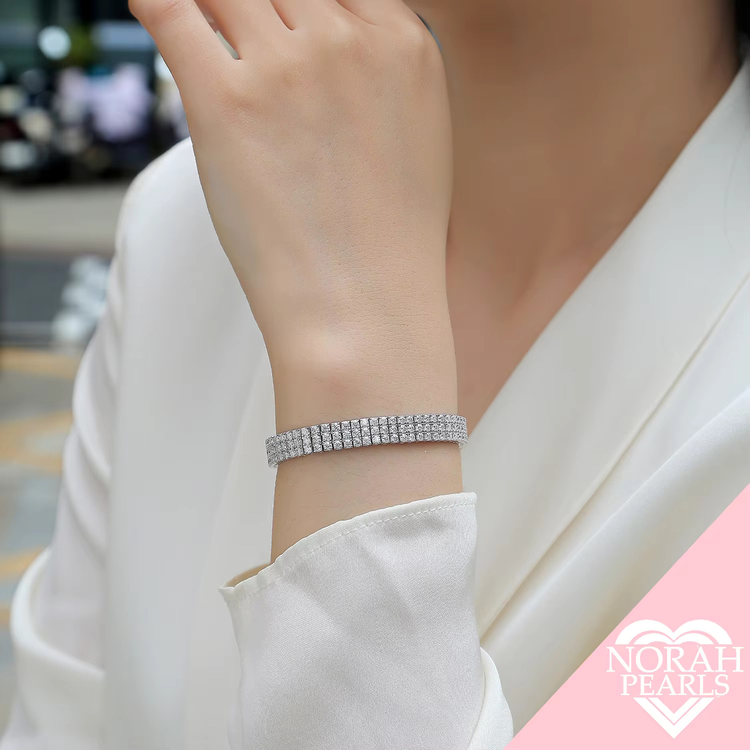Moissanite 3mm Three Row Tennis Link Bracelet - 925 Sterling Silver Jewelry for Women