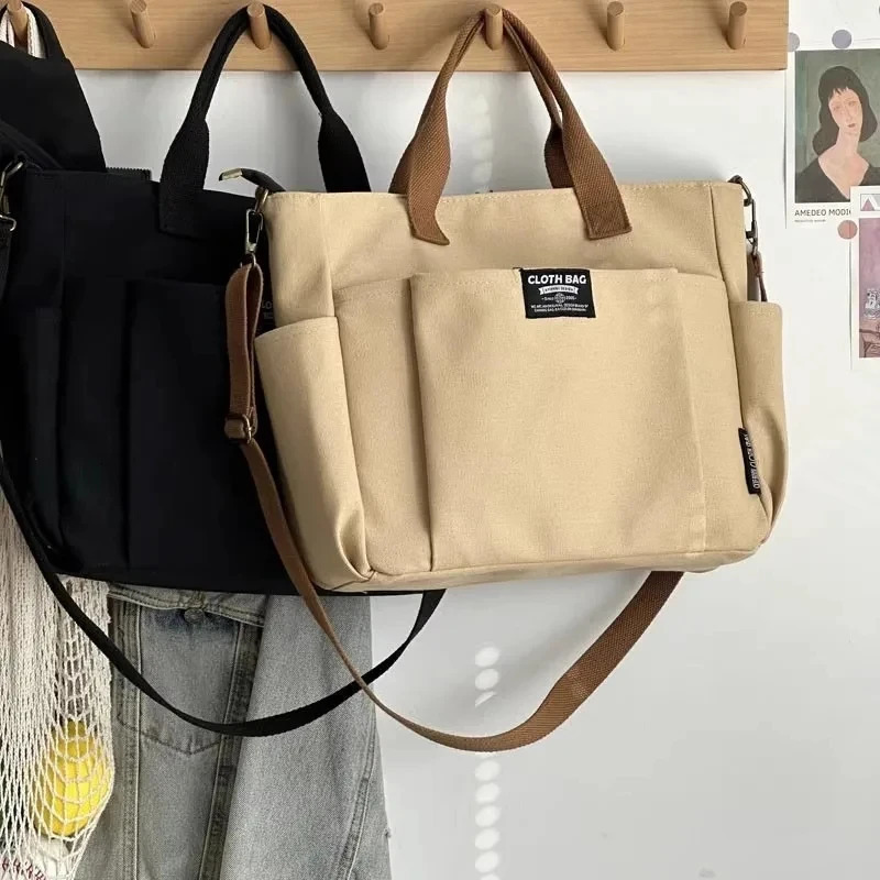 Urban Minimalist Female Student Large Capacity Commuting Horizontal Canvas Single Shoulder Diagonal Cross Portable Tote Bag 250311