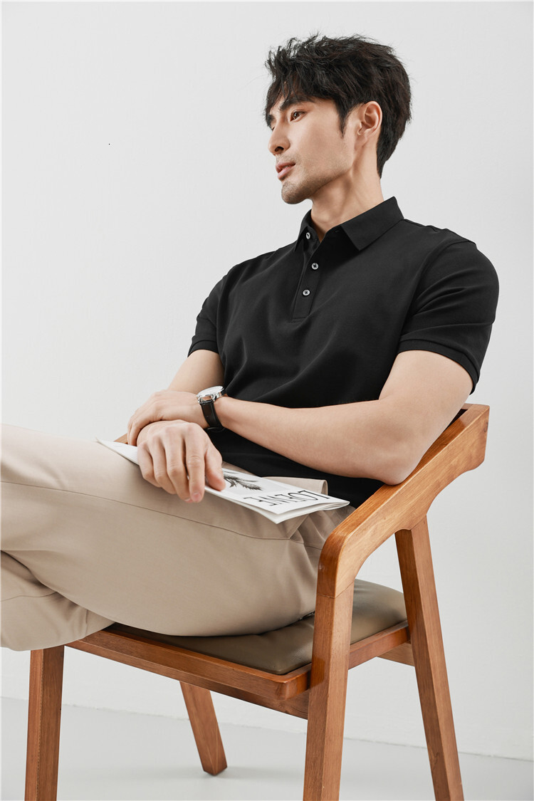 tracksuit Short sleeved Polo Shirt for High end Men's Wear Long staple Cotton Collar Half Sleeve T-shirt 2025 Summer Solid Color