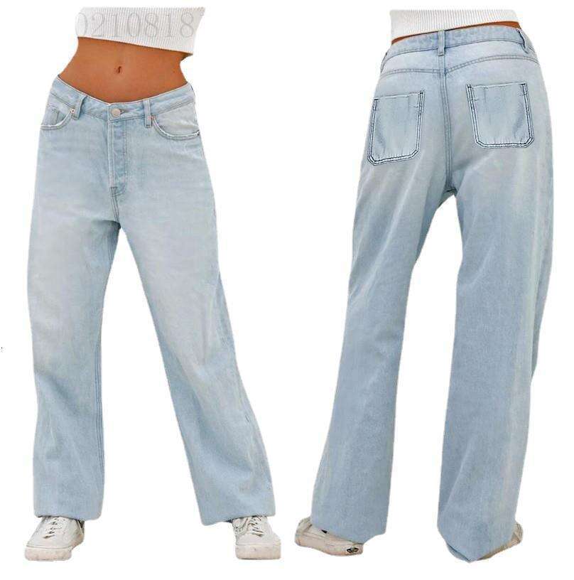 European American manufacturers sell high waisted, loose fitting, wide leg women's jeans directly. 2025 new casual and versatile fashion clothing