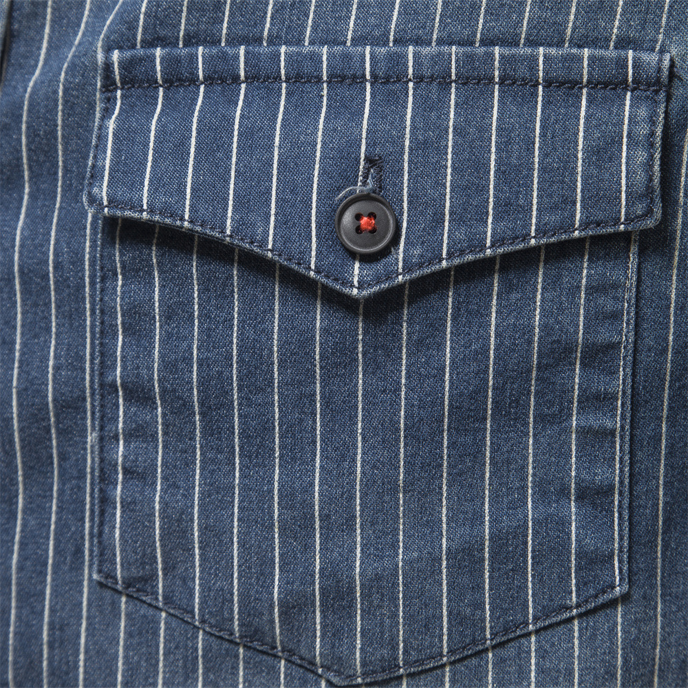 fashion High-Quality Heavy-Duty Washed And Worn Striped For Men, Men's Long Sleeved Denim Shirt