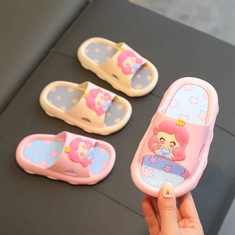 Aged 2-8 Childrens Home Slippers Girls Soft Sole Indoor Bathrooms Cartoon Cute Princess Style Sandals Summer Beach Floor ShoesT250311