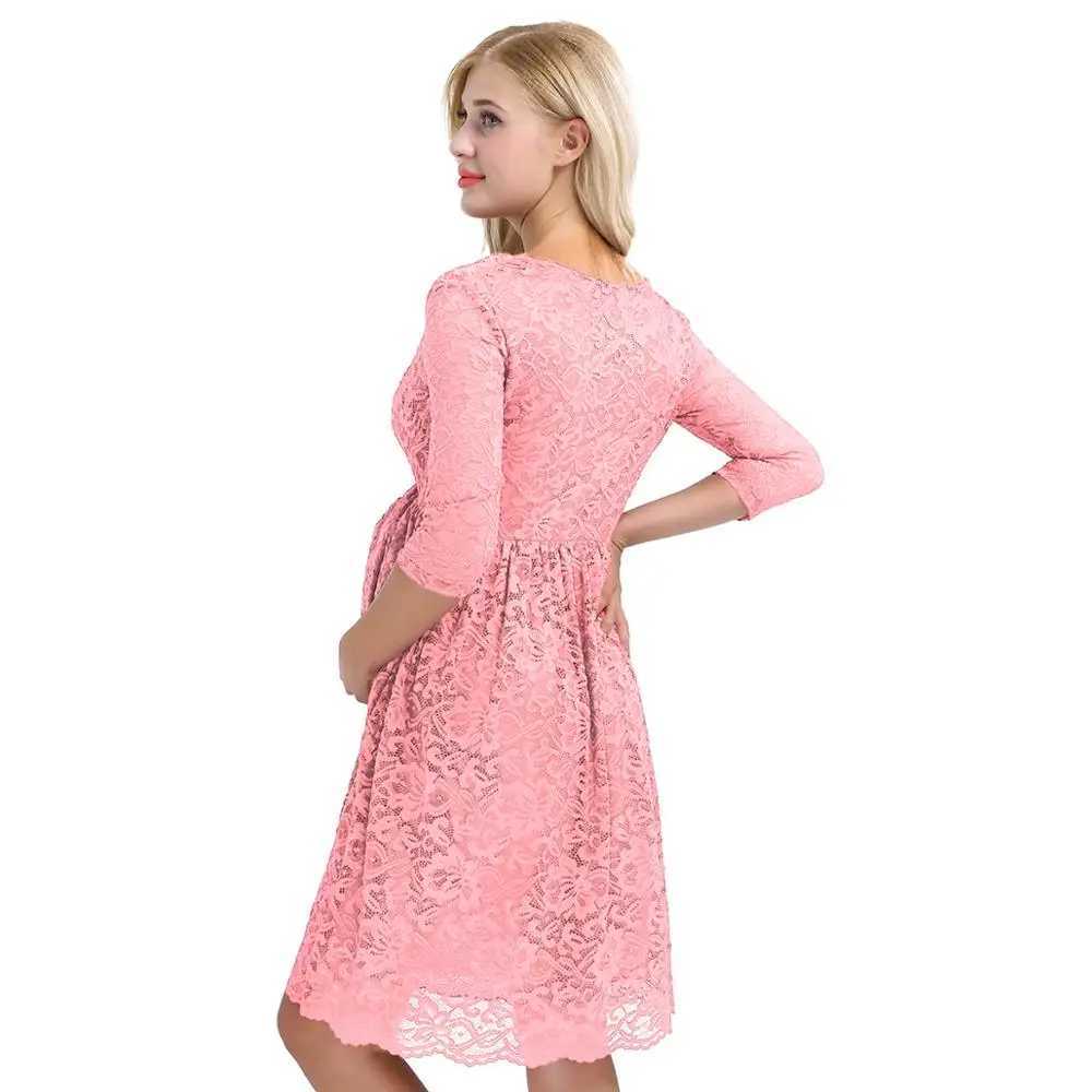 Womens Maternity Elegant Party Dress Floral Lace Overlay V Neck Half Sleeve Pregnant Photography Dresses for Wedding EveningT250311