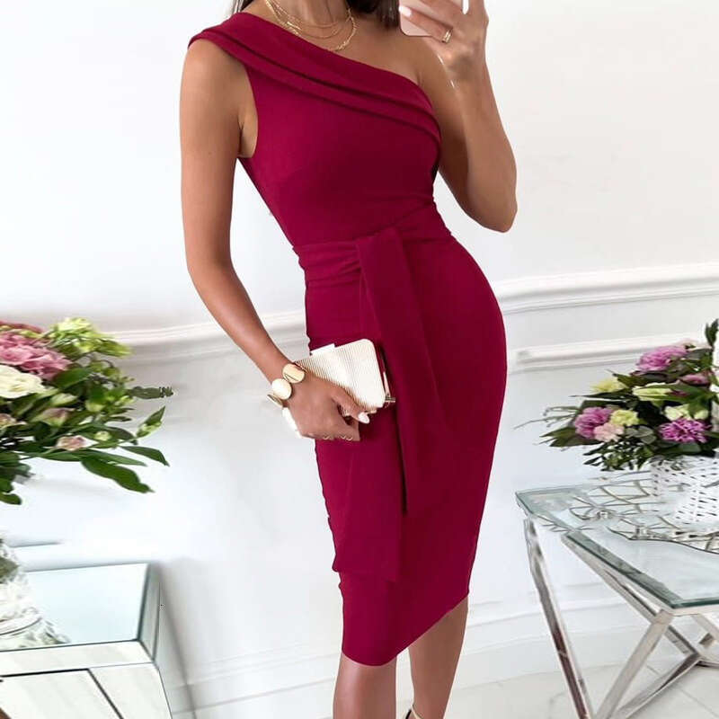 2025 Women's Temperament Solid Color Lace Up Fashionable Western-Style Dress 661 KLMY