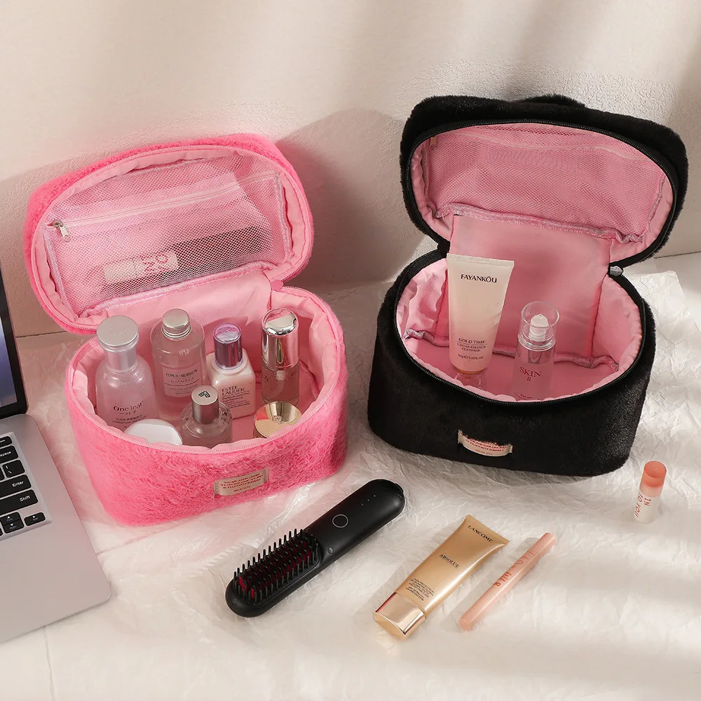 Soft Plush Large Capcity Makeup Bags For Women Daily Cosmetics Organzier Simple Style Tote Travel Toiletry Bag 250311