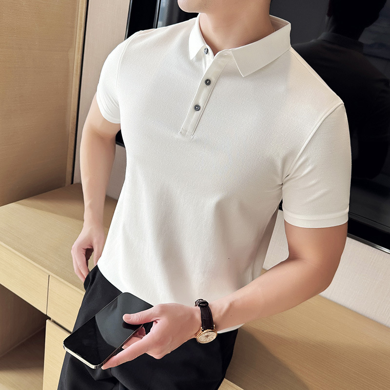 Cool Short Sleeve Polo Shirt Men, Ice Silk Drop Feeling, Business Light Luxury, Summer No Heat, Solid Color T-shirt for Men tracksuit