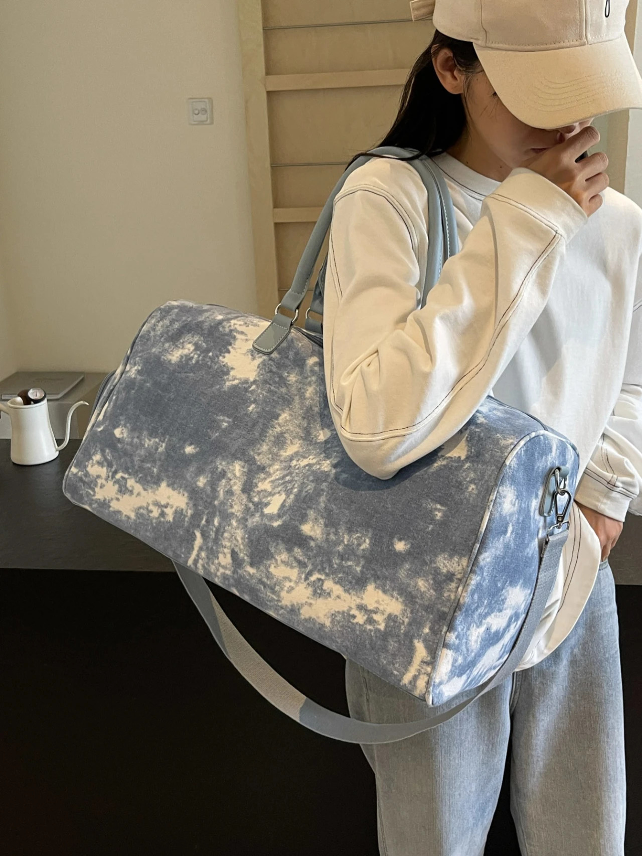 Fashion canvas tie dye womens travel bag y ner Boston large capacity shoulder cross with shoe company 250311