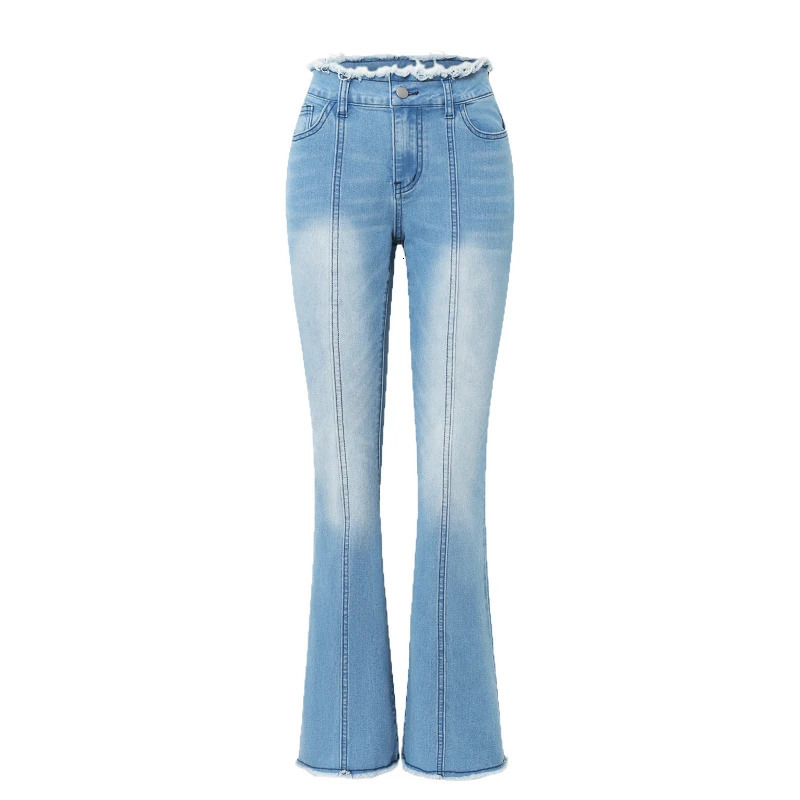 Womens Jeans Long Pants Denim Flare Slim Y2k Streetwear Bodycon High Waist Elegant Splice Lace Floral Trousers Spring 250311