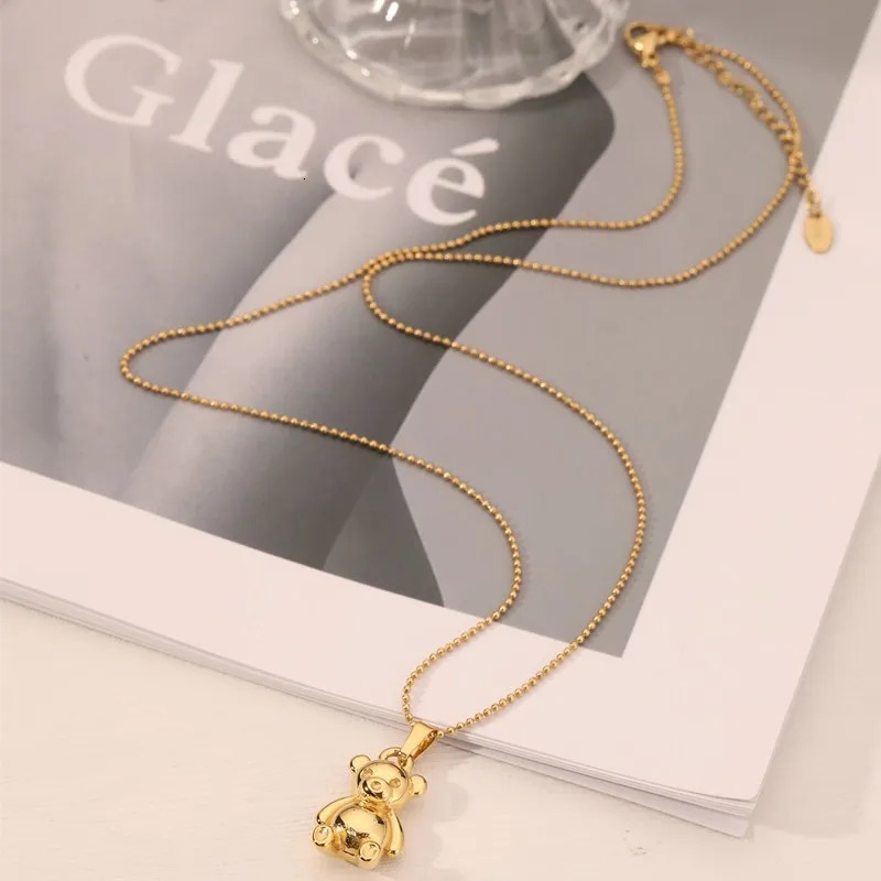 Wholesale Custom 18K Gold Plated Stainless Steel Jewelry Cute Cartoon Teddy Bear Charm Pendant Gold Teddy Bear Necklace 250310