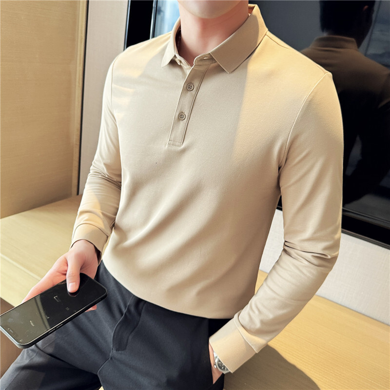 tracksuit Long sleeved polo business casual solid color autumn and winter lapel T-shirt men's base shirt