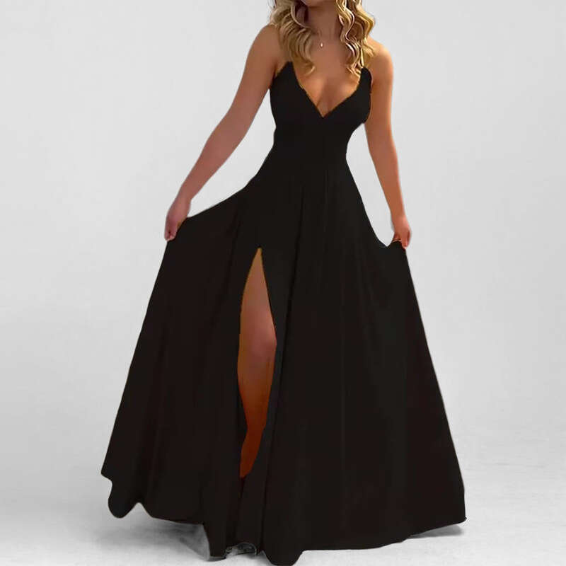 2025 Spring New Women's With Elegant Deep V-Neck Strap Dress Style KLMY
