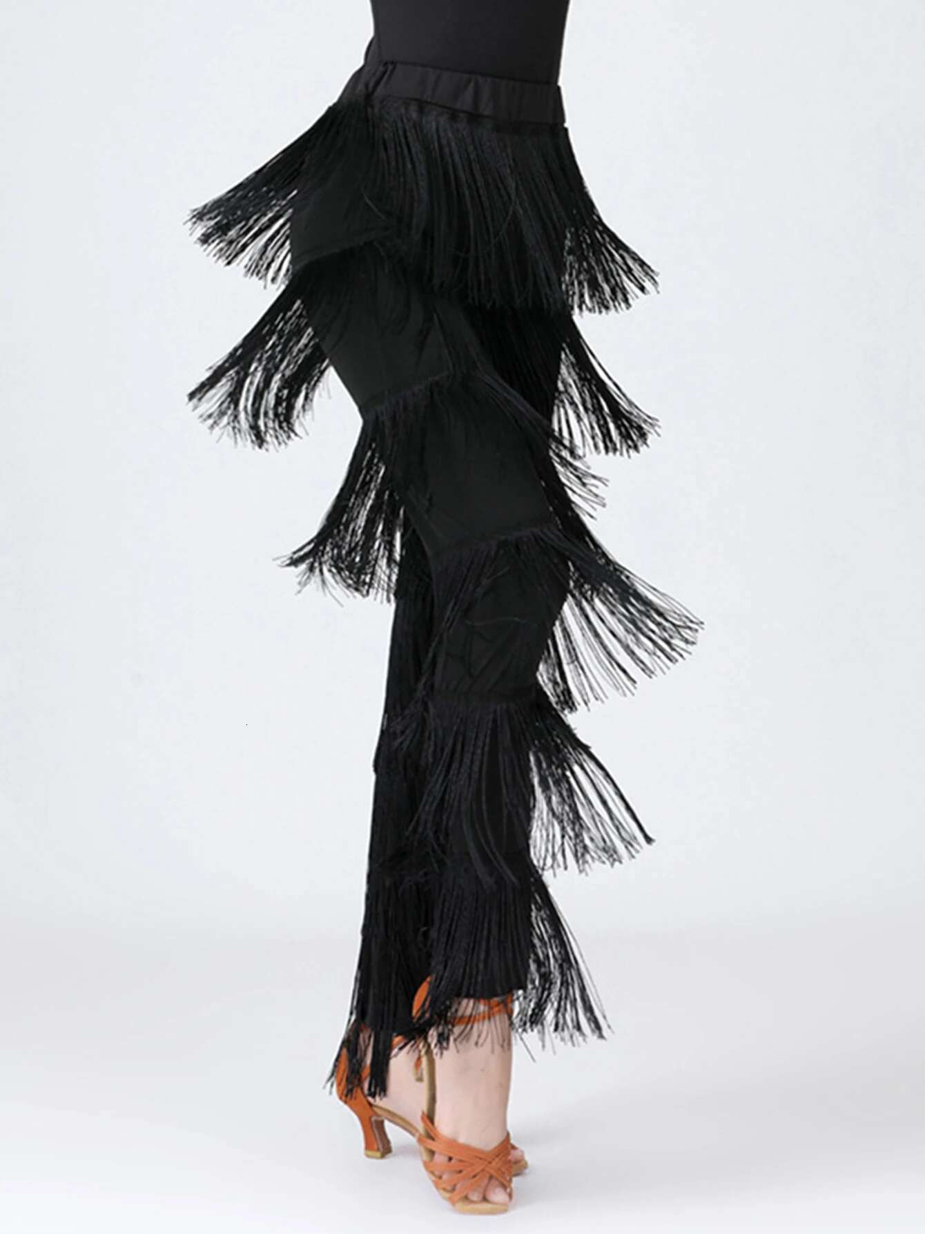 2024 Sexy New In Women Fringed Multi-Layer Solid Color Dance Trousers Tassels Party Pants Female Clothes Plus Size