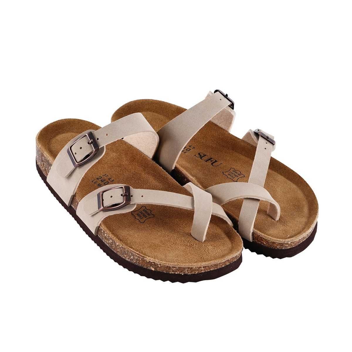SUFU Slippers Summer Classic Buckle Breathable Outdoor Casual Flip Flops Soft Footbed Leather SandalsXJ250311