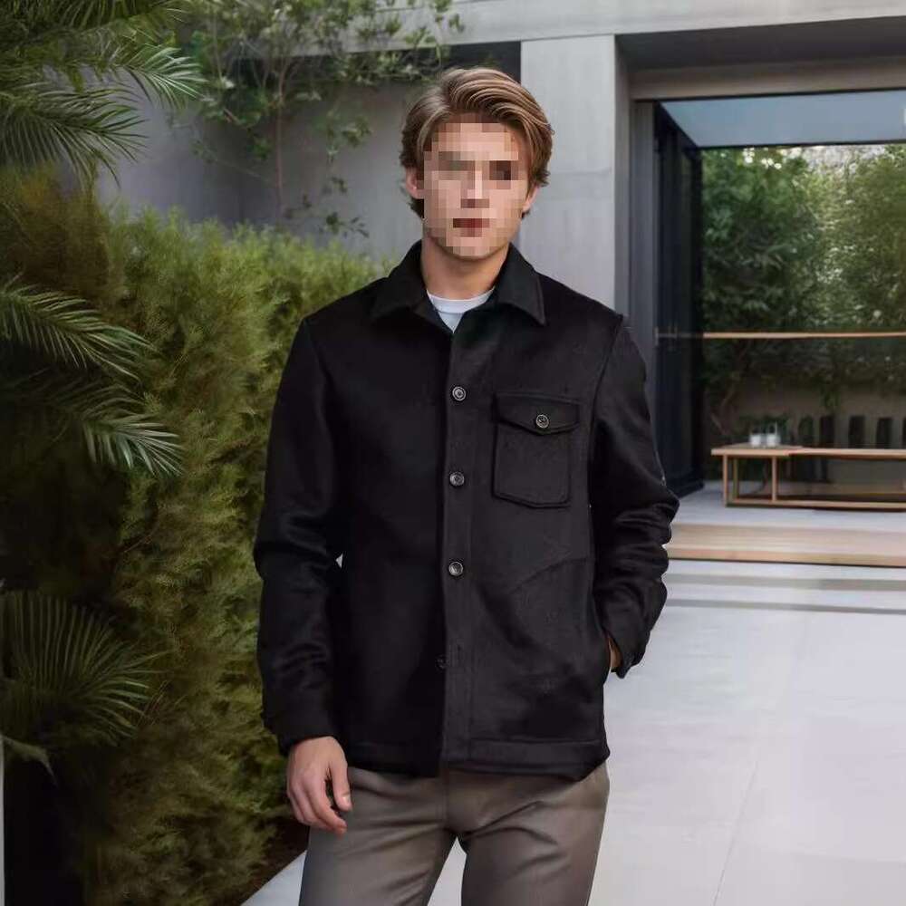 2024 Autumn/Winter New Men's Multi Pocket Single Breasted Solid Color Woolen Coat