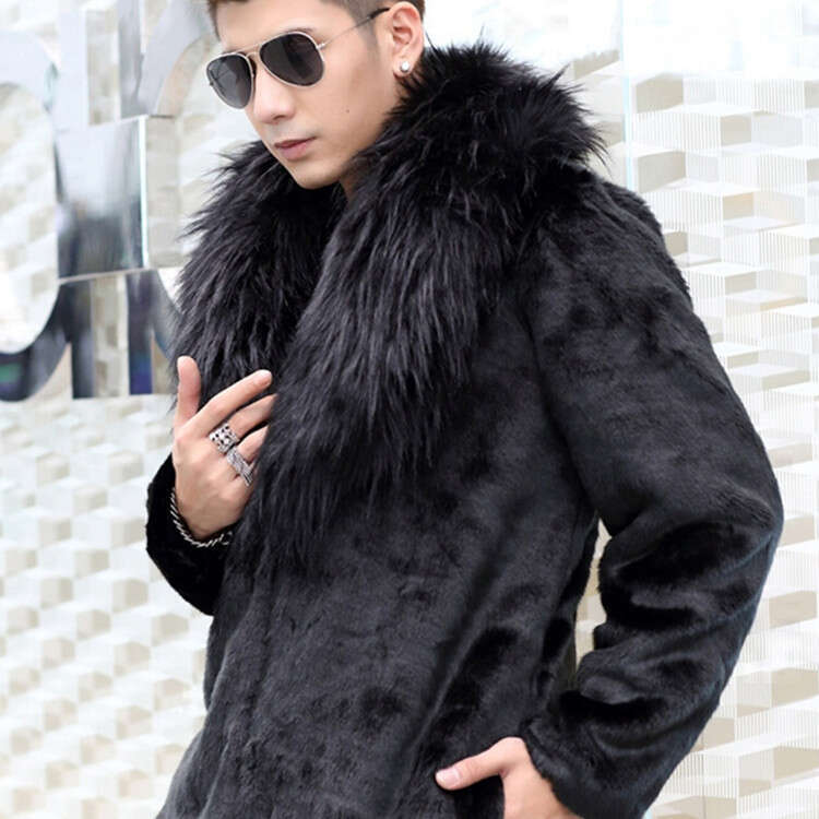 Men's Mid To Long Style Big Collar Coat, Autumn Winter New Style, Imitation Mink Fur, Thick And Warm, Fashionable Fur Coat