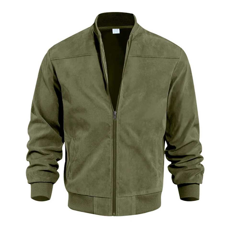 For Daily For Holiday Mens Suede Jackets Fashion Jackets Slight Stretch Solid Color Army Green Blue Casual StyleT250311