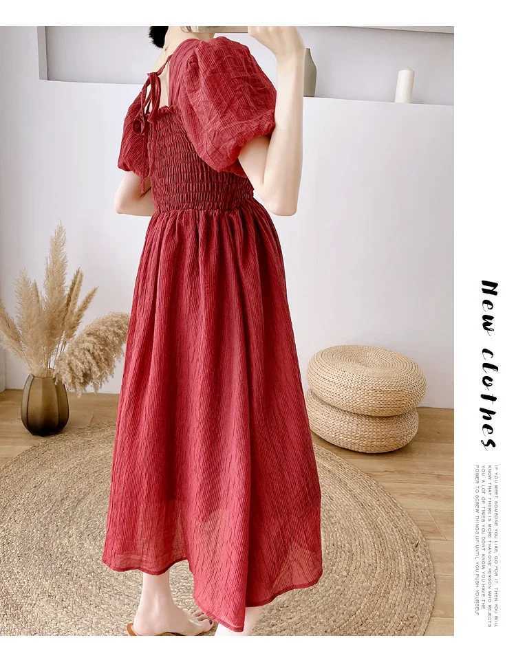 Red Green Maternity Summer Clothes Short Sleeve Square Collar Pregnant Woman Chiffon Dress Elegant Party Dress Pregnancy DressesT250311