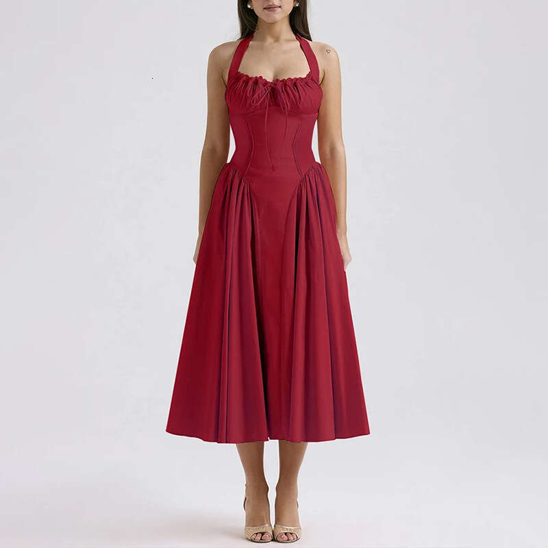 2025 Spring New Women's With Elegant Style, Hanging Neck Strap, Open Back Sleeveless Dress KLMY