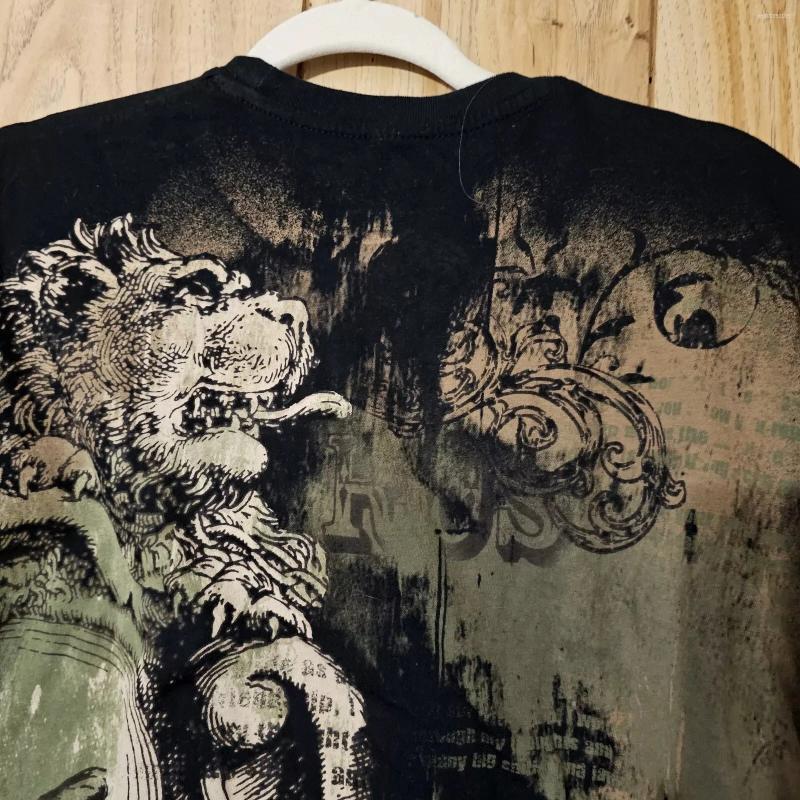 Men's T Shirts 2000s Xzavier Shirt Medium Black Lion Graphic Goth Vamp Wichy Retro Print Cotton Top