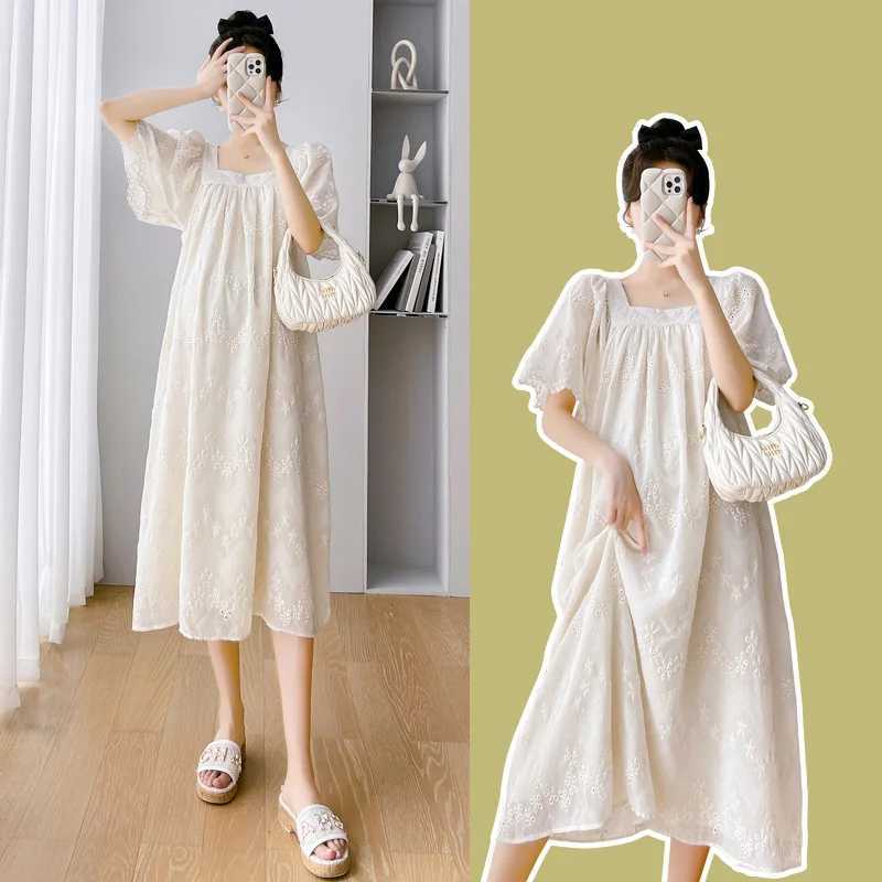 Maternity Dresses Summer Clothes for Pregnant Women Fashion Contrast Loose Fitting Mid-length Womens Casual Pregnancy ClothingT250311