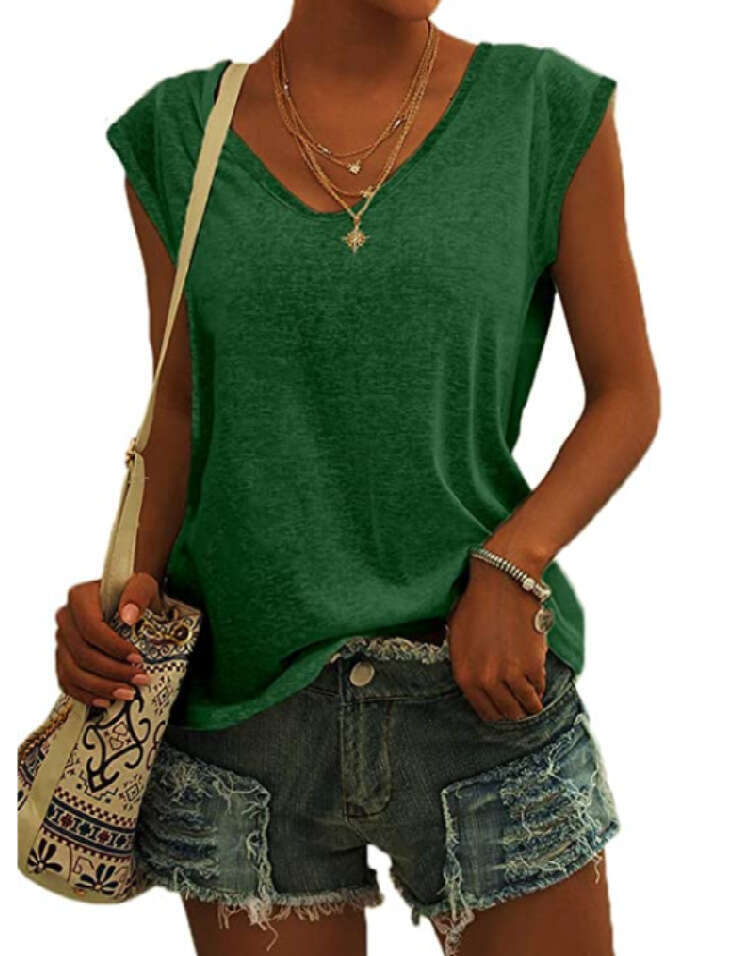 2025 New Womens Solid Color V-neck Cap Sleeves Loose T-shirt Summer Printing Short Sleeve Slim Crop Top Casual Graphic T Shirts Street Activity Crop T